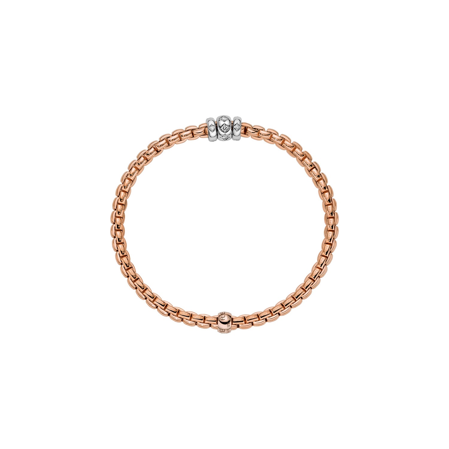 Fope Eka bracelet in Rose Gold with 3 rondels diamond rhombus set