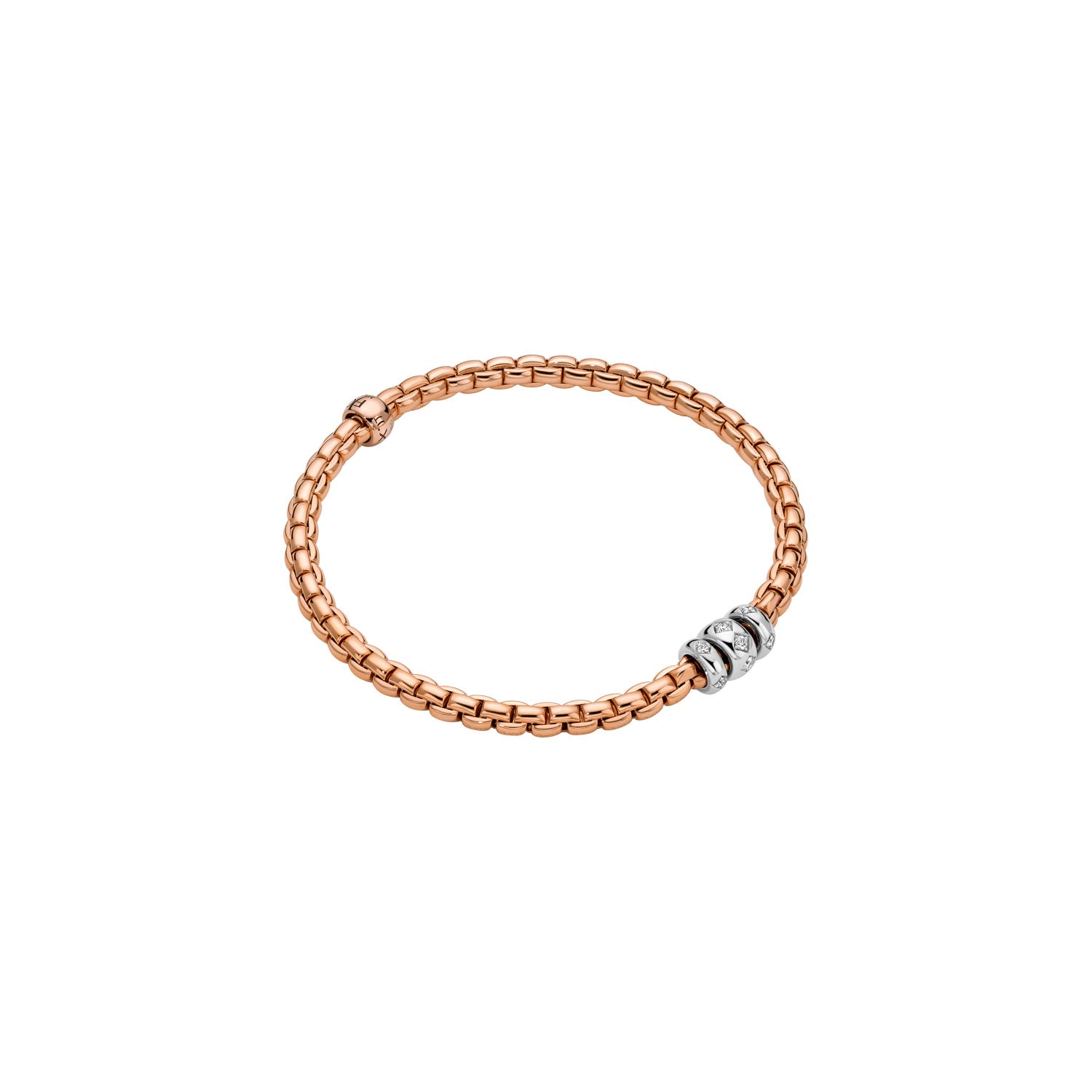 Fope Eka bracelet Rose Gold with 3 rondels diamonds rhombus set