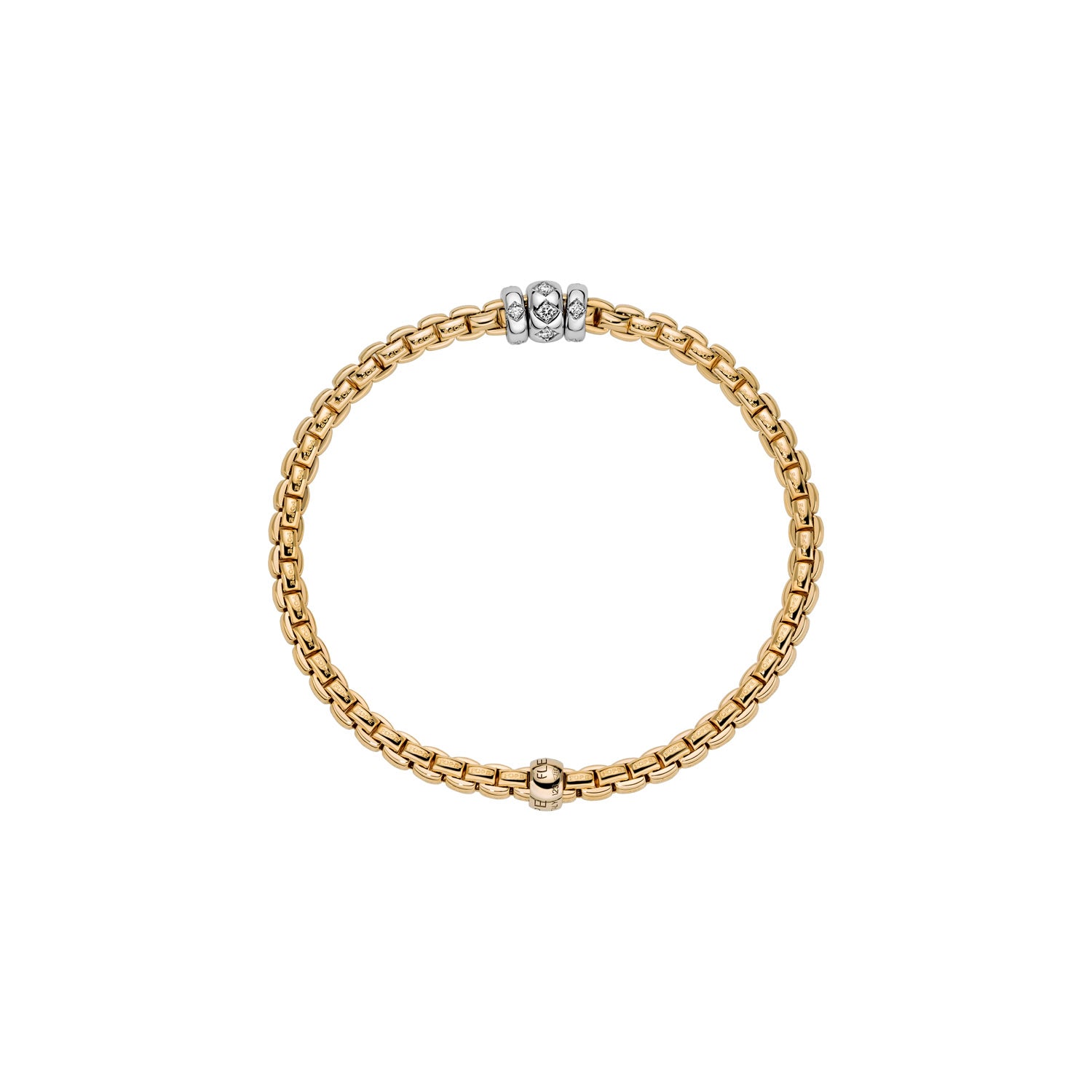 Fope Yellow Gold Eka bracelet with 3 rondels diamonds rhombus set 