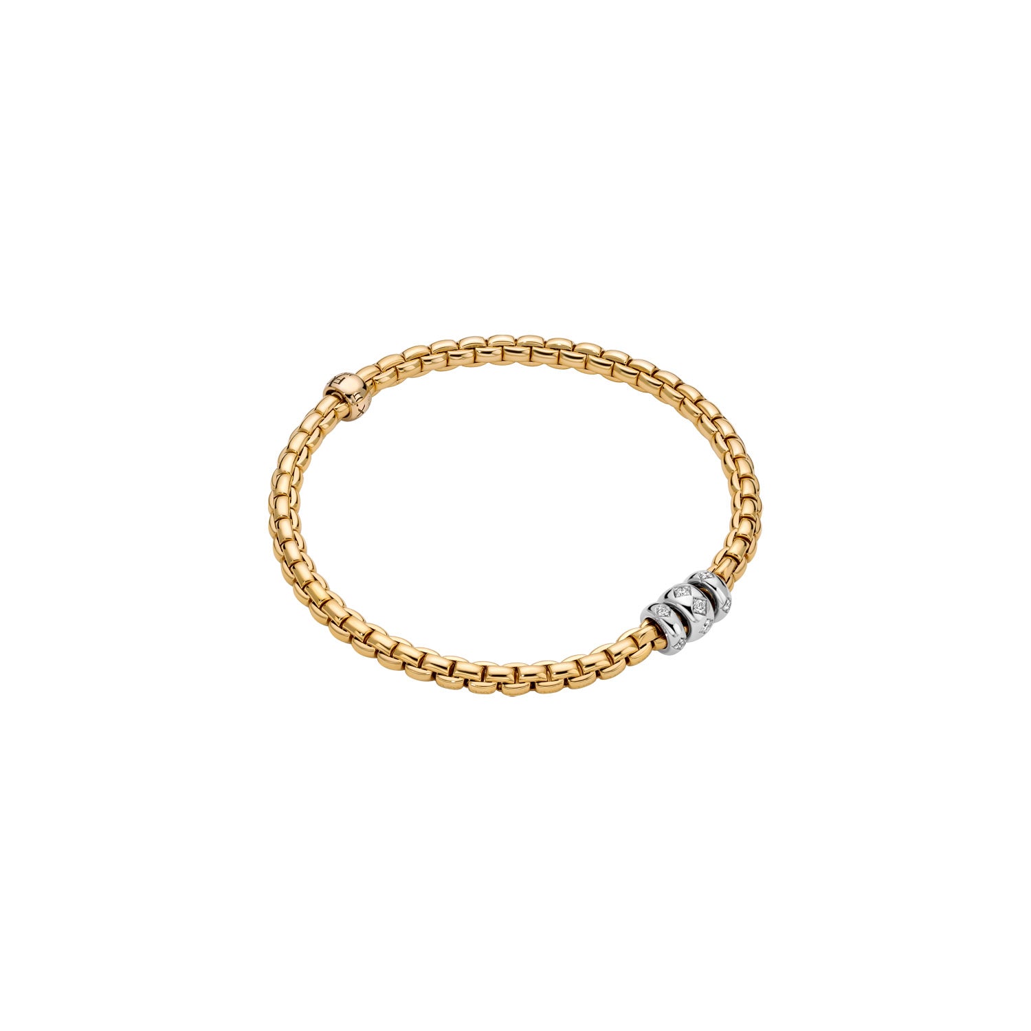 Fope Yellow Gold Eka bracelet with 3 rondels diamonds rhombus set