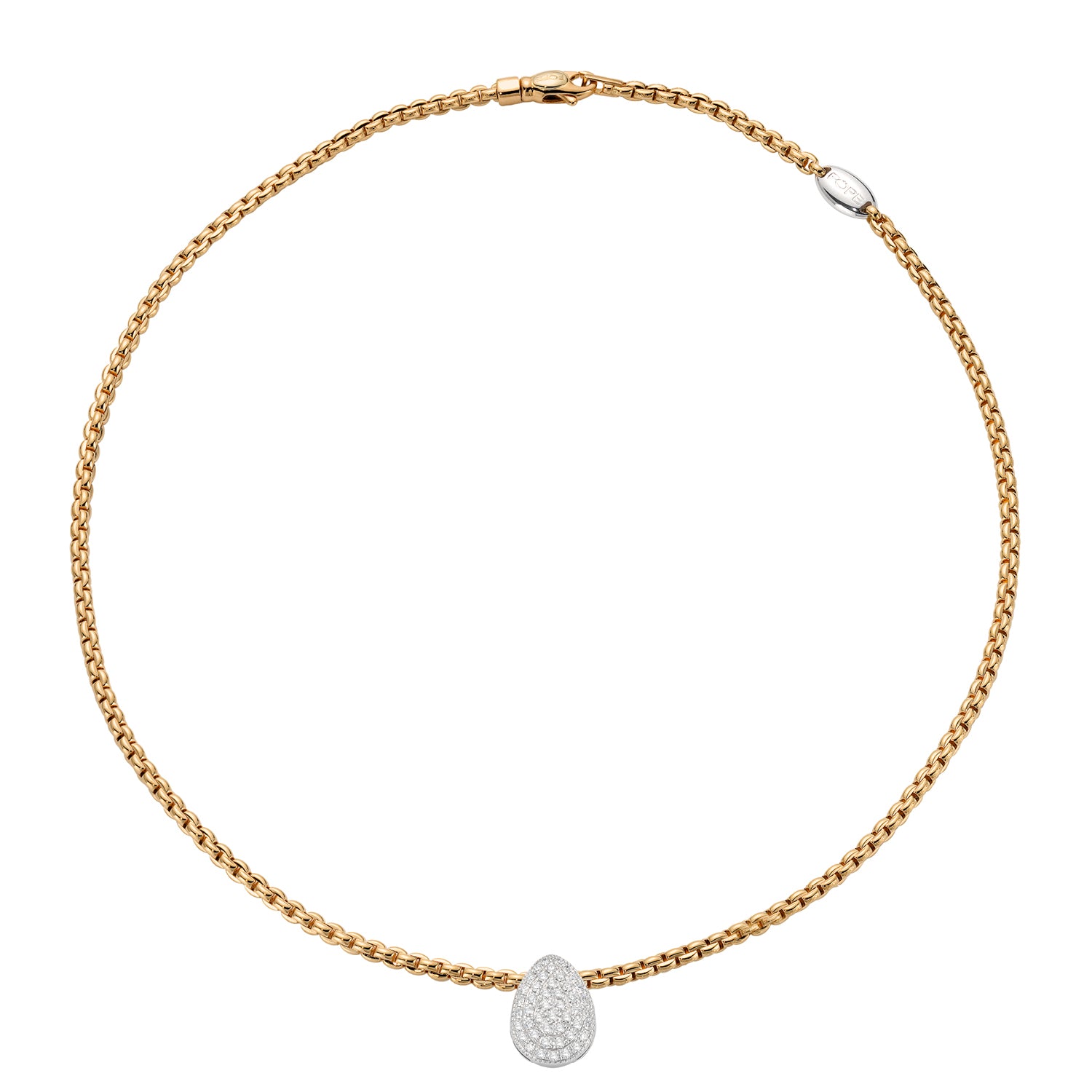 Eka Tiny necklace in Yellow Gold with pear shape pave diamond set pendant