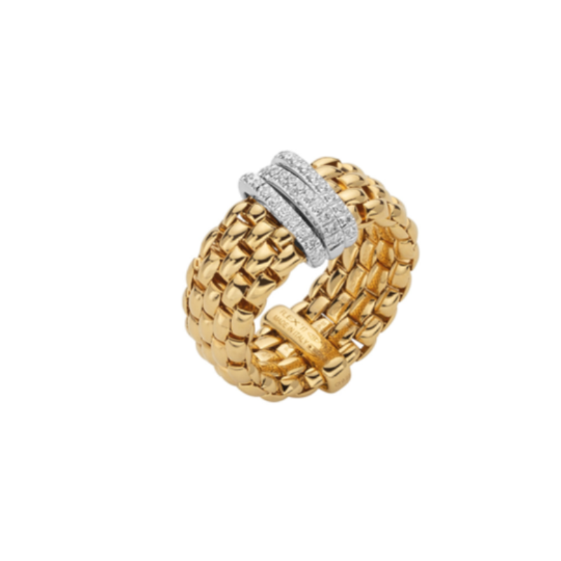 Fope Essentials Ring FOPE Essentials Flexi-It 18ct Yellow Gold Ring with 3 diamond rondells ...