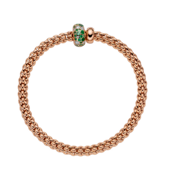 Bubble bracelet 18ct rose gold with Emeralds