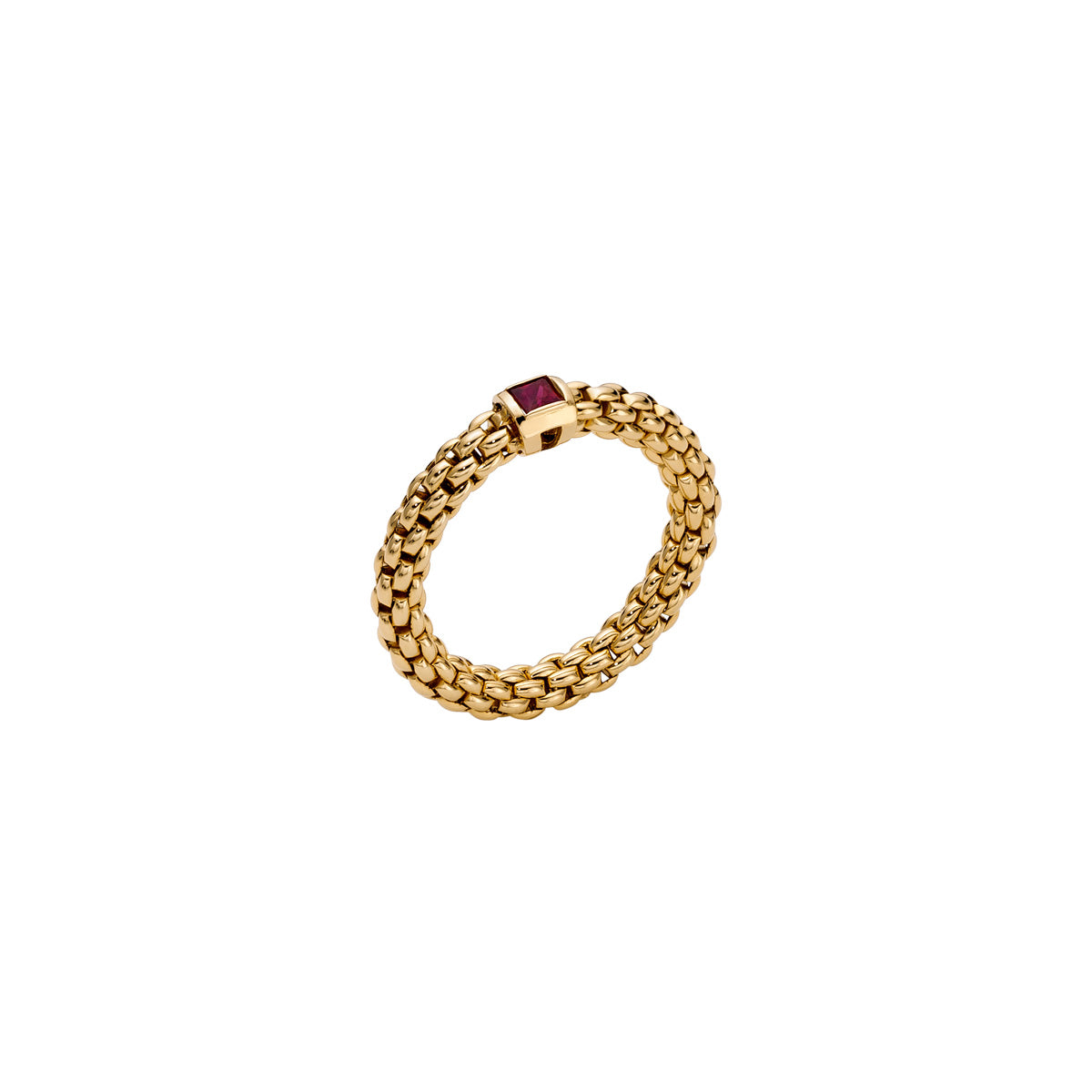 Fope Souls flex it ring in yellow gold with square cut ruby