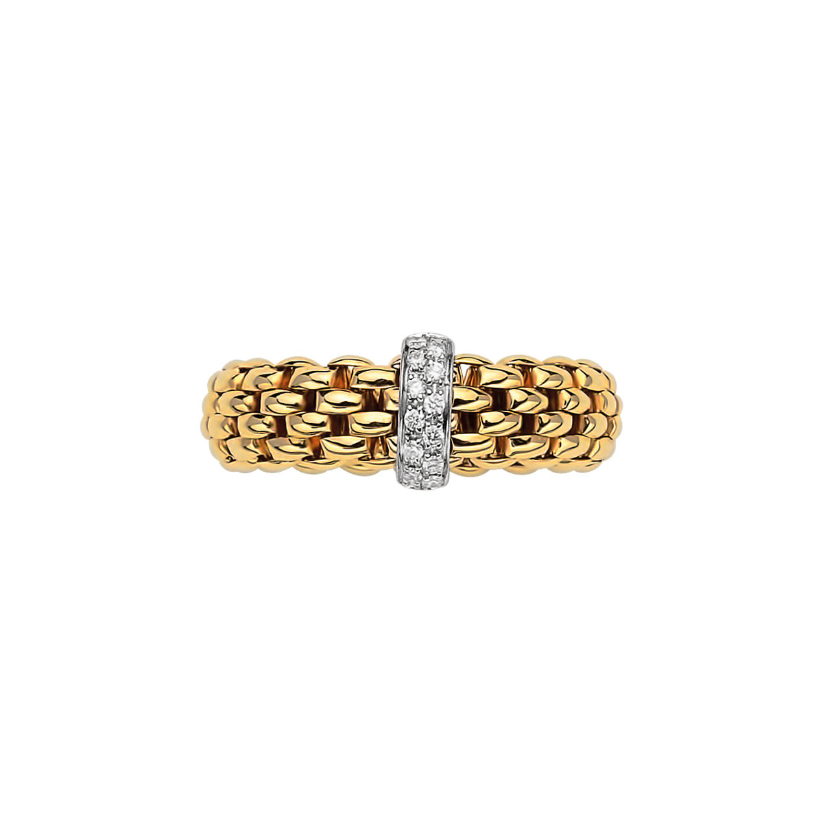 Fope Vendome Ring in Yellow Gold pave rondel front on image