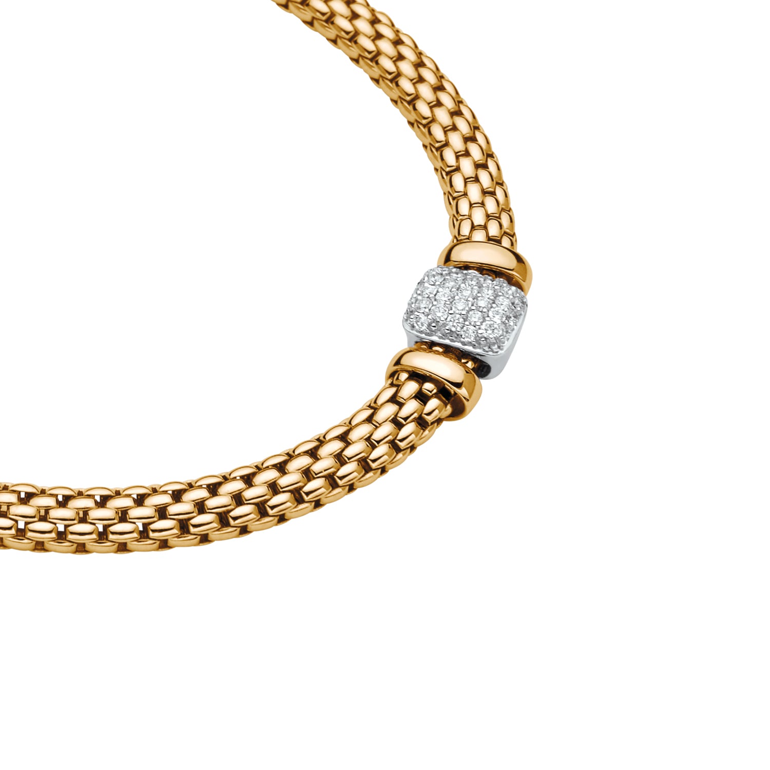 Fope Vendome Yellow Gold collier with cushion shape pave rondel 
