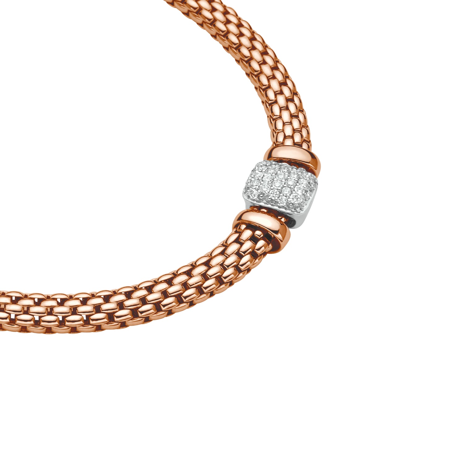 Fope Vendome collier in Rose Gold close up of cushion shape pave rondel