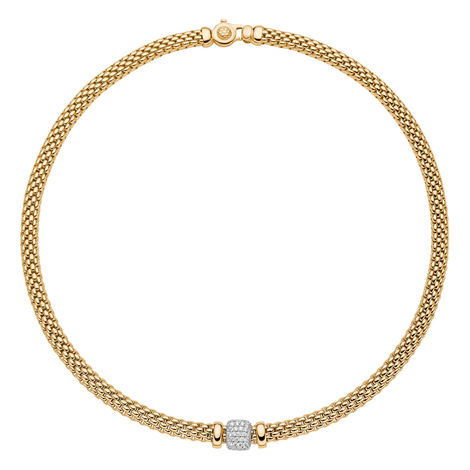 Fope Vendome Yellow Gold collier with cushion shape pave rondel