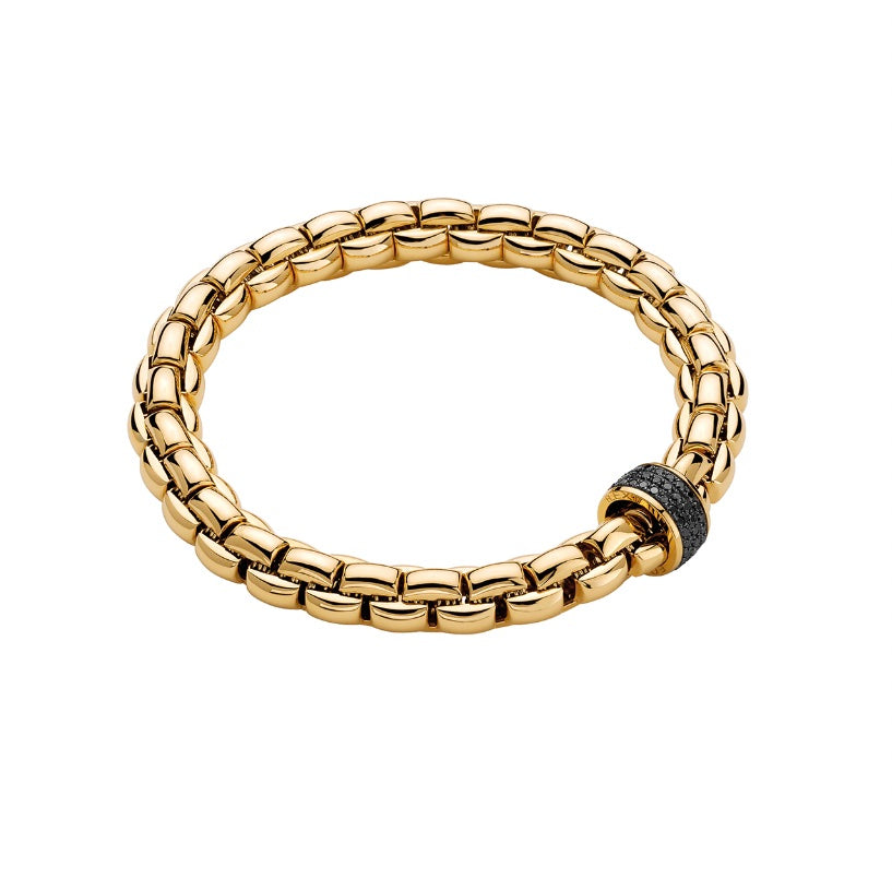 Fope Mens 18ct Gold Eka Flex' It Bracelet with Black Diamonds