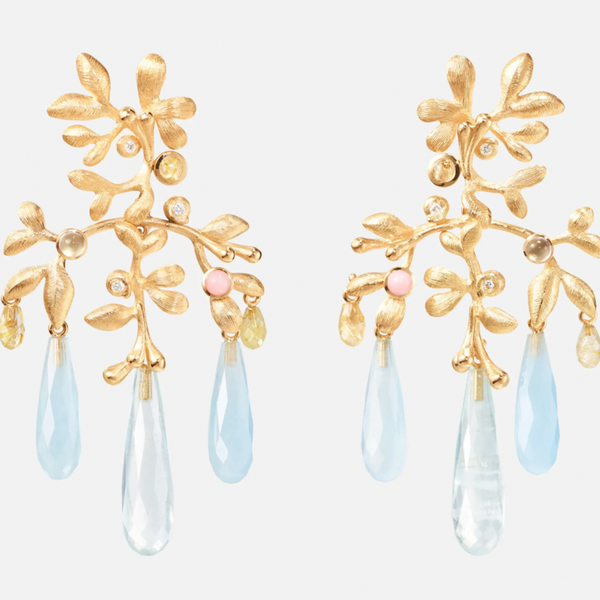 Ole Lynggaard Gipsy Earrings medium blu aquamarine and green aquamarine drops