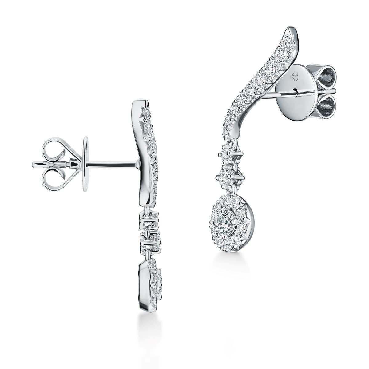 Side Profile of diamond drop earrings