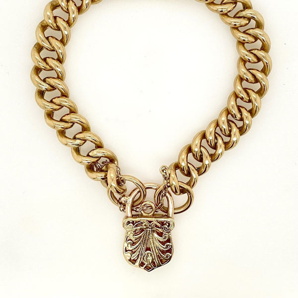 Solid Vintage Curb Link Bracelet with Fancy Padlock