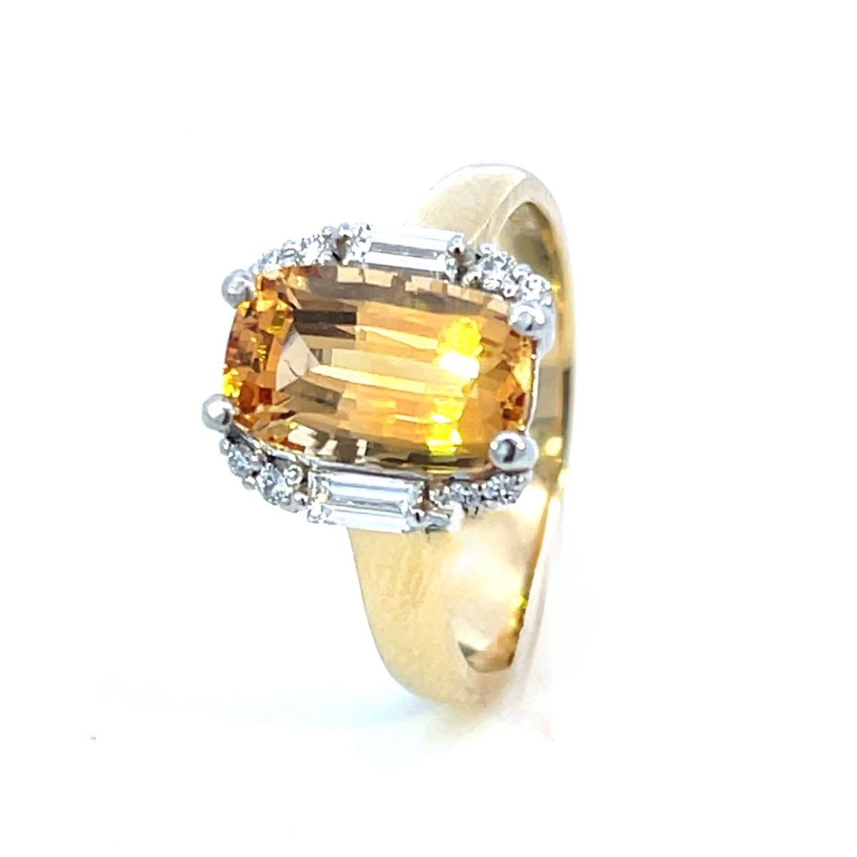 Imperial elongated stone with diamonds in 18ct