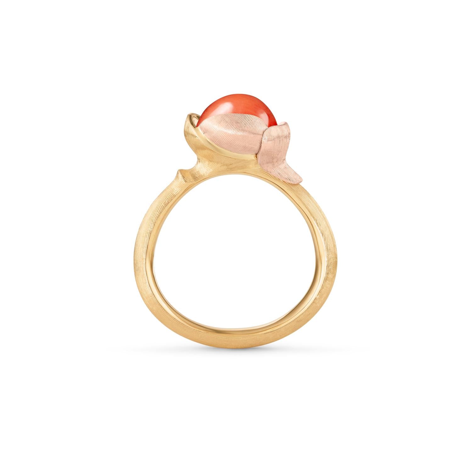 Ole Lynggaard Lotus Ring in Coral size 1 profile of ring