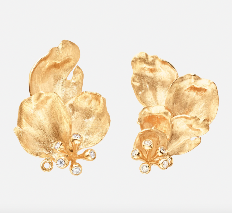 gold wild rose earrings pair