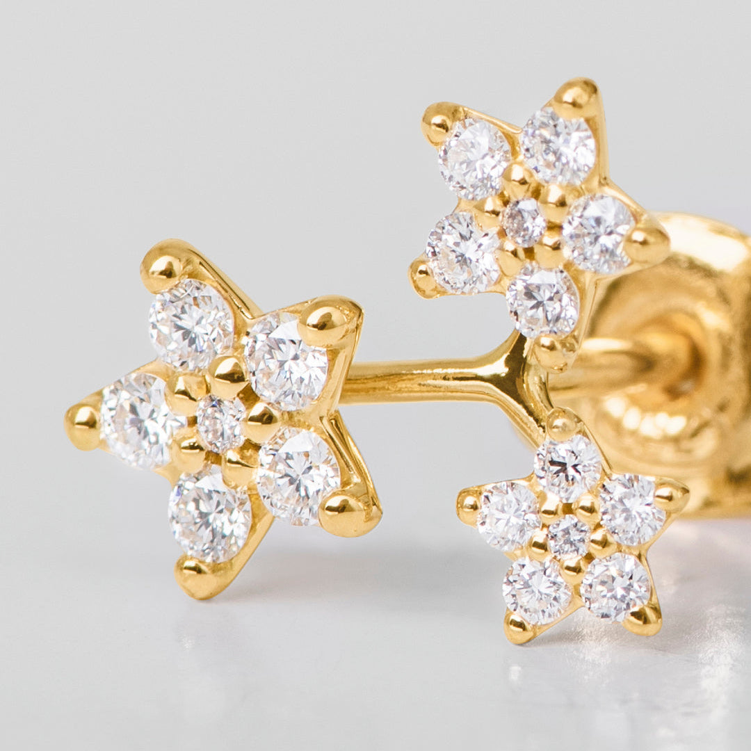 Close up of Ole Lynggaard shooting star 3 earrings