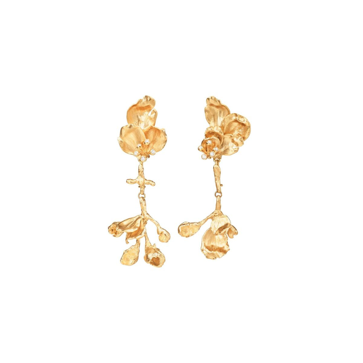 Pair of Ole Lynggaard Wild Rose earrings with gold pendant for earring attachments