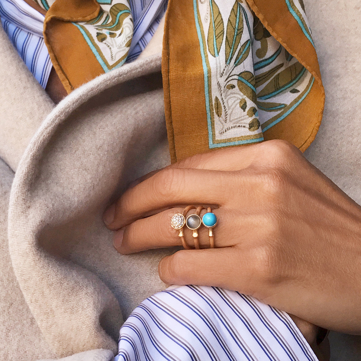 Lady wearing Ole Lynggaard Size 0 rings