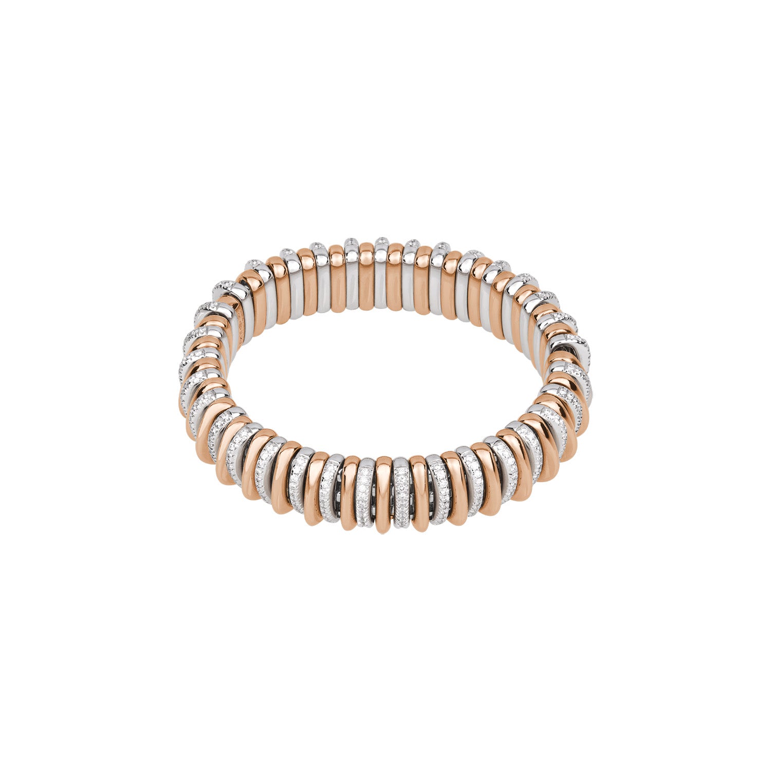 Fope Panorama full circle diamond bracelet bi colour rose and white gold polished and diamond rondels alternating. 
