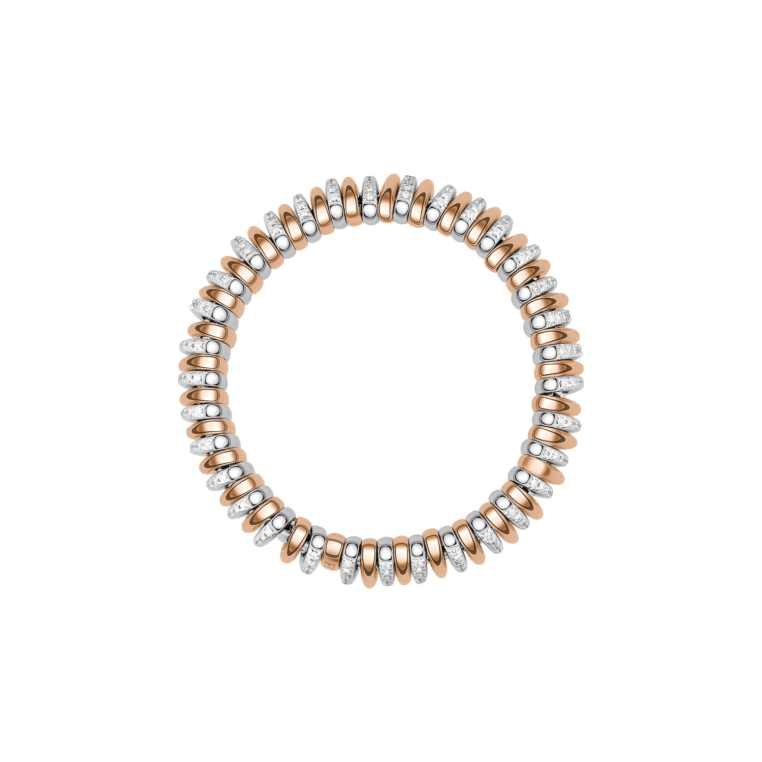 Fope BiColour Panorama full circle bracelet with polished and diamond rondels. Rose and White gold