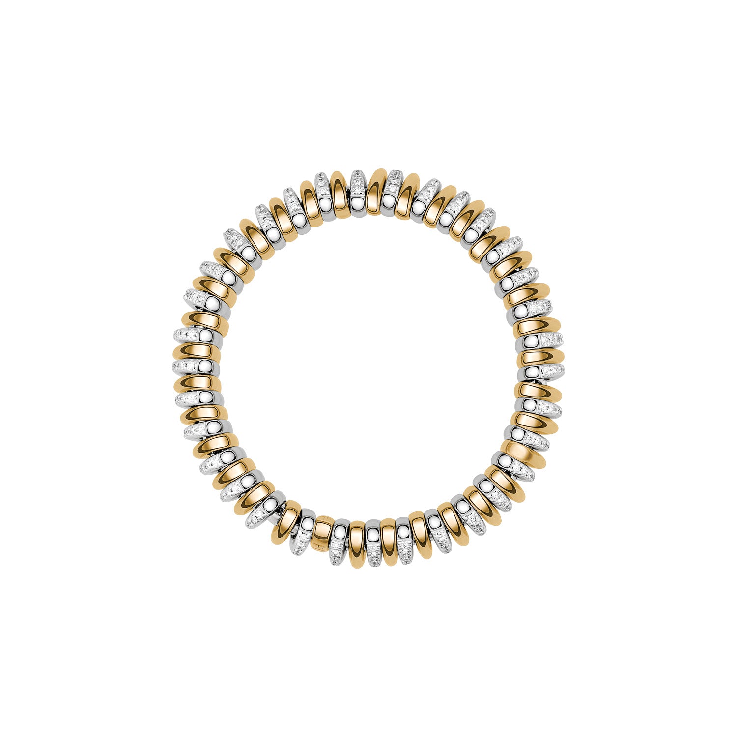 Fope Panorama BiColour full circle bracelet with polished and diamond rondels. White and Yellow gold
