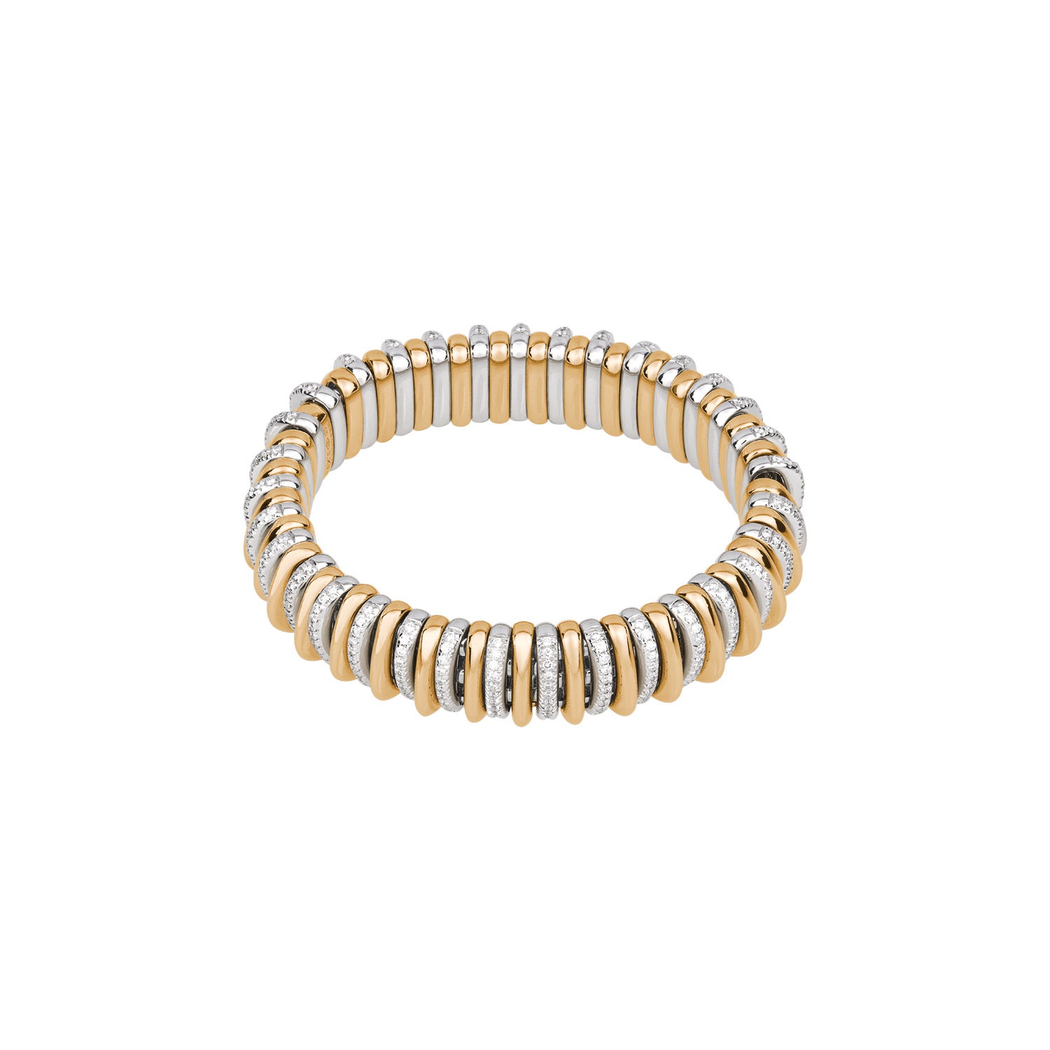 Fope Panorama Bracelet BiColour yellow and white gold with full circle polished and diamond rondels