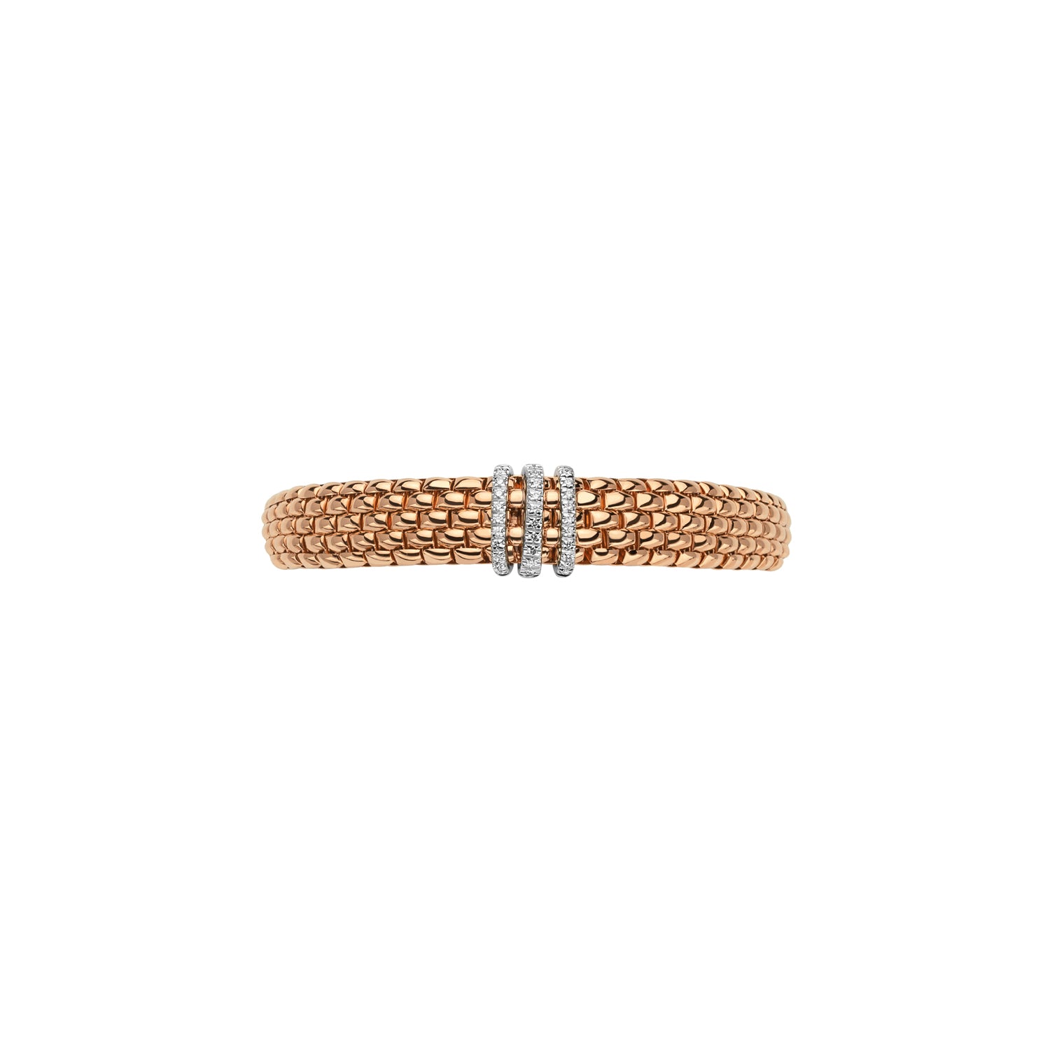 Fope Panorama Bracelet in Rose Gold with 3 diamond rondels face on view