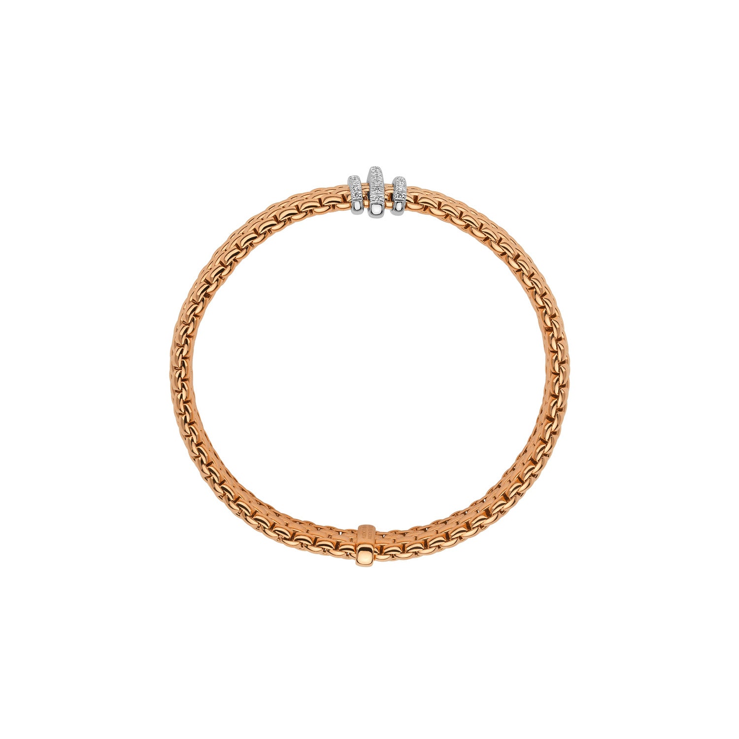 Fope Panorama Bracelet in Rose Gold with 3 diamond rondels profile view