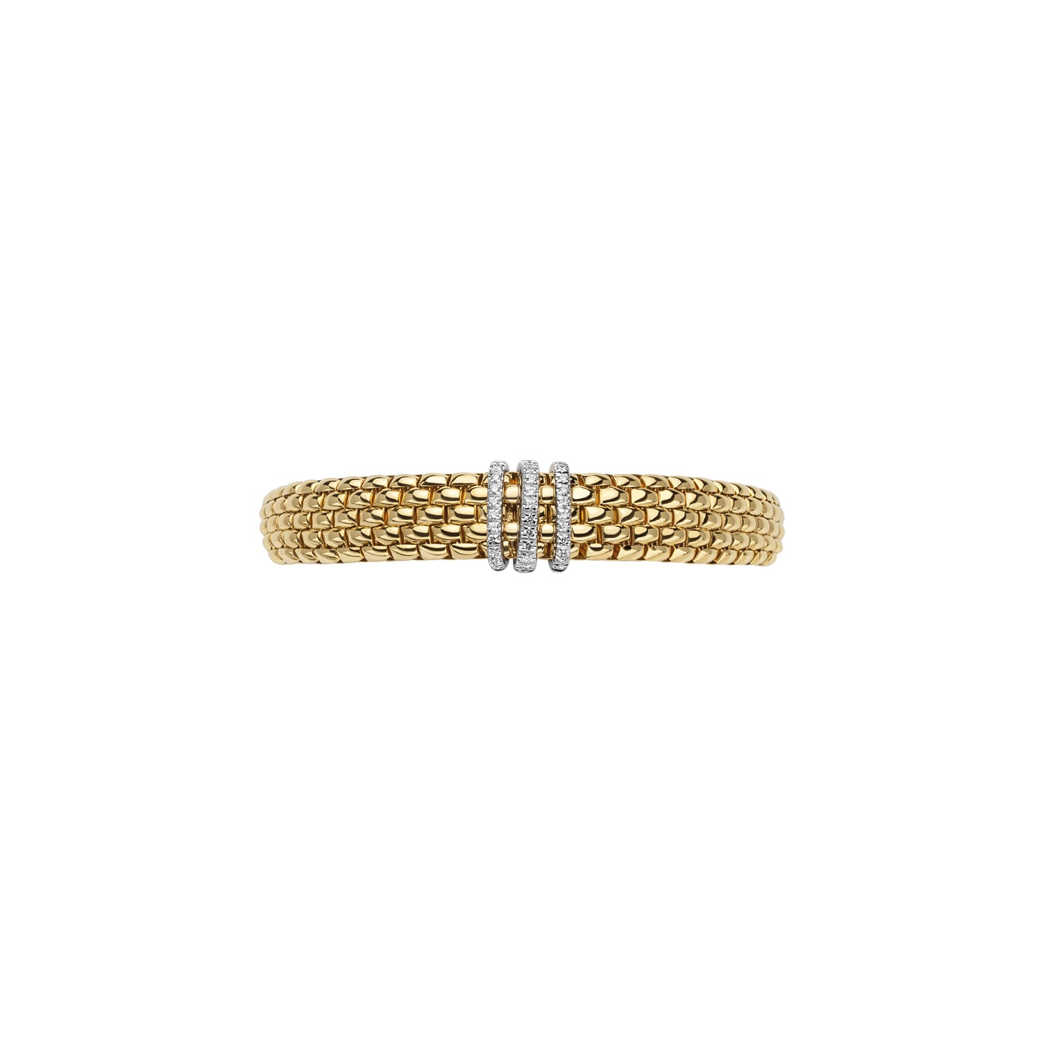 Fope Panorama Yellow Gold Bracelet with 3 diamond rondel front on image

