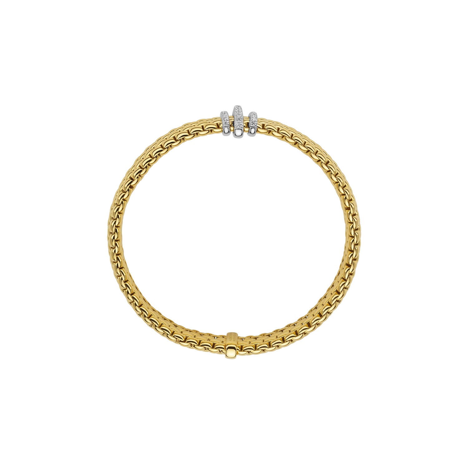 Fope Panorama Yellow Gold Bracelet with 3 diamond rondel profile view