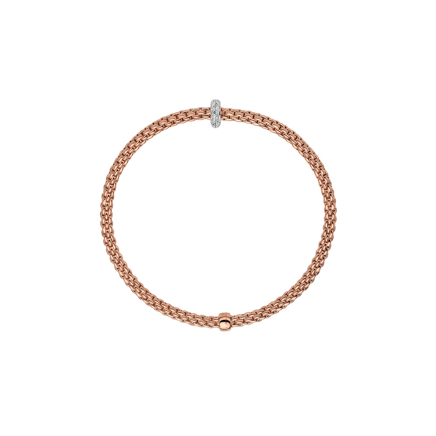 Fope Prima bracelet in rose gold profile view with diamond rondel