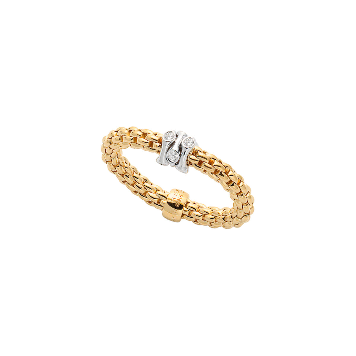 Fope PRima ring in yellow gold with bezel set diamonds