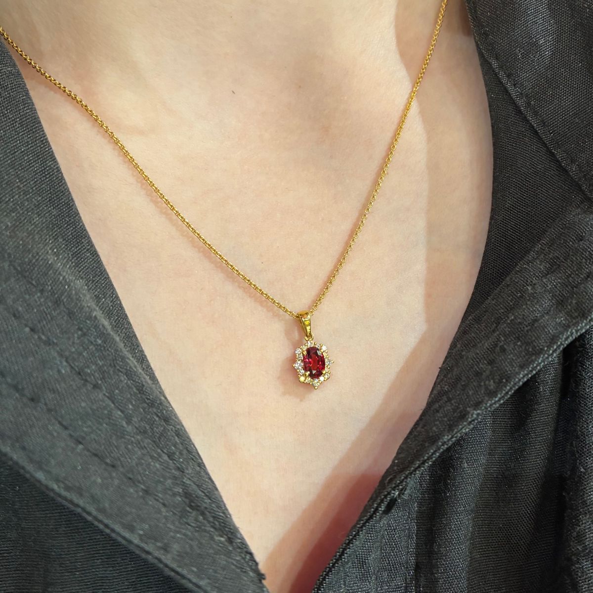 Ruby and Diamond pendant in Yellow Gold  by Trewarne Jewellers