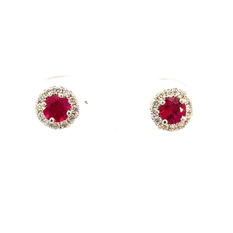 Ruby Diamond Halo Stud Earrings