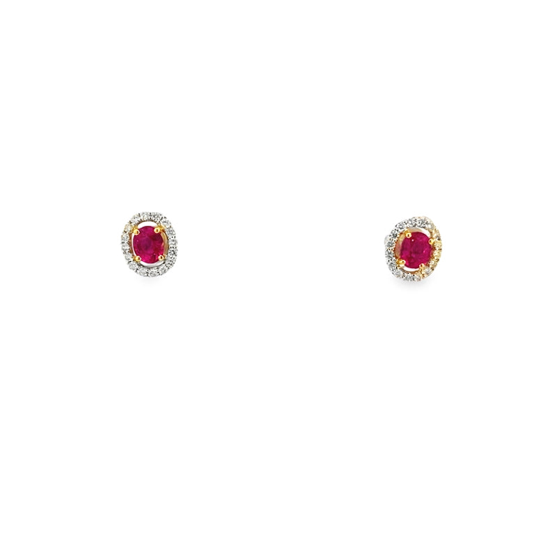 Ruby Diamond Oval Halo Stud Earrings