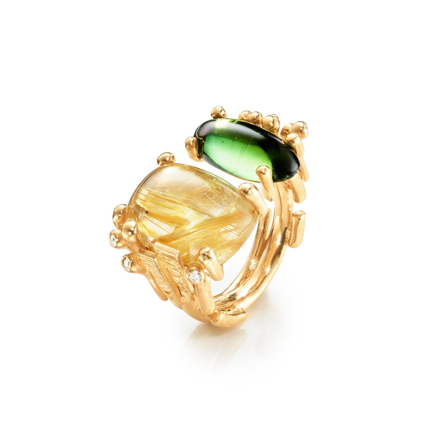 Ole Lynggaard BoHo Ring in gold with rutile, green tourmaline and diamonds