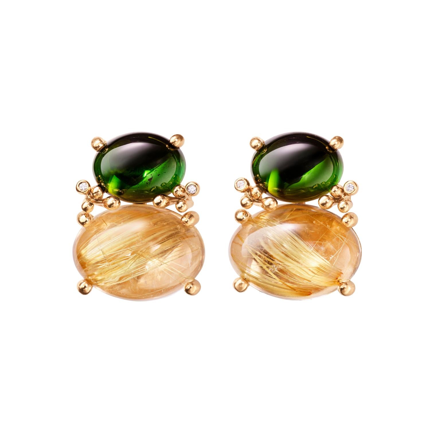 Ole Lynggaard BoHo earrings with Green Tourmaline and Rutile Quartz