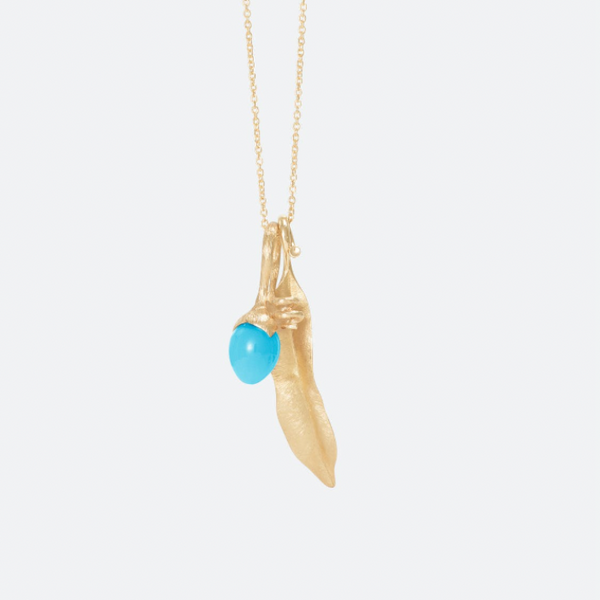Ole Lynggaard Lotus Sprout Turquoise Pendant 18K Yellow Gold