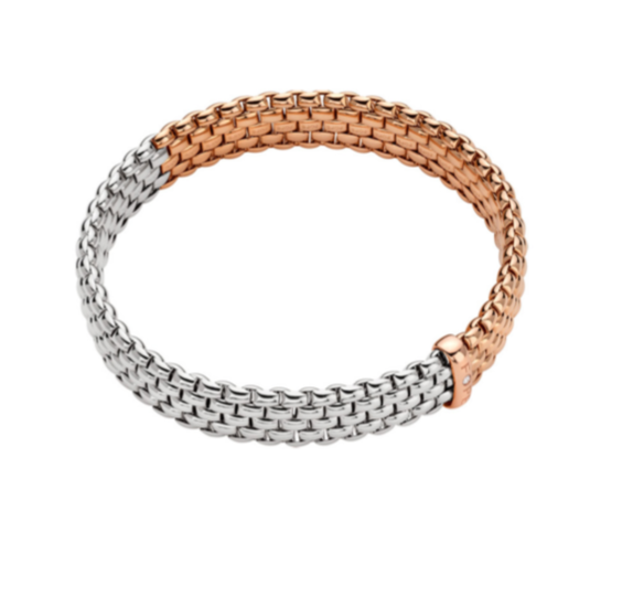 Fope Panorama Essentials Bracelet 18ct 2Tone in Rose Gold and White Gold with 1x diamond