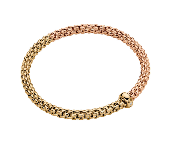 Fope Solo Essential 18ct Gold Bracelet Bicolour Yellow and Rose gold featuring 0.01ct