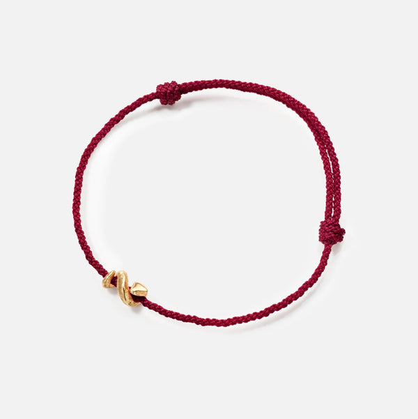 Snake Bracelet - 18k Yellow Gold with twisted Red string - Snakes Collection