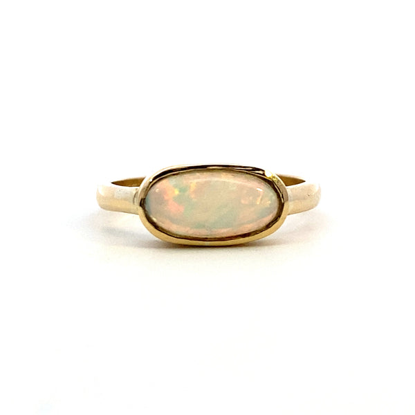 14ct yellow gold solid white opal ring handmade