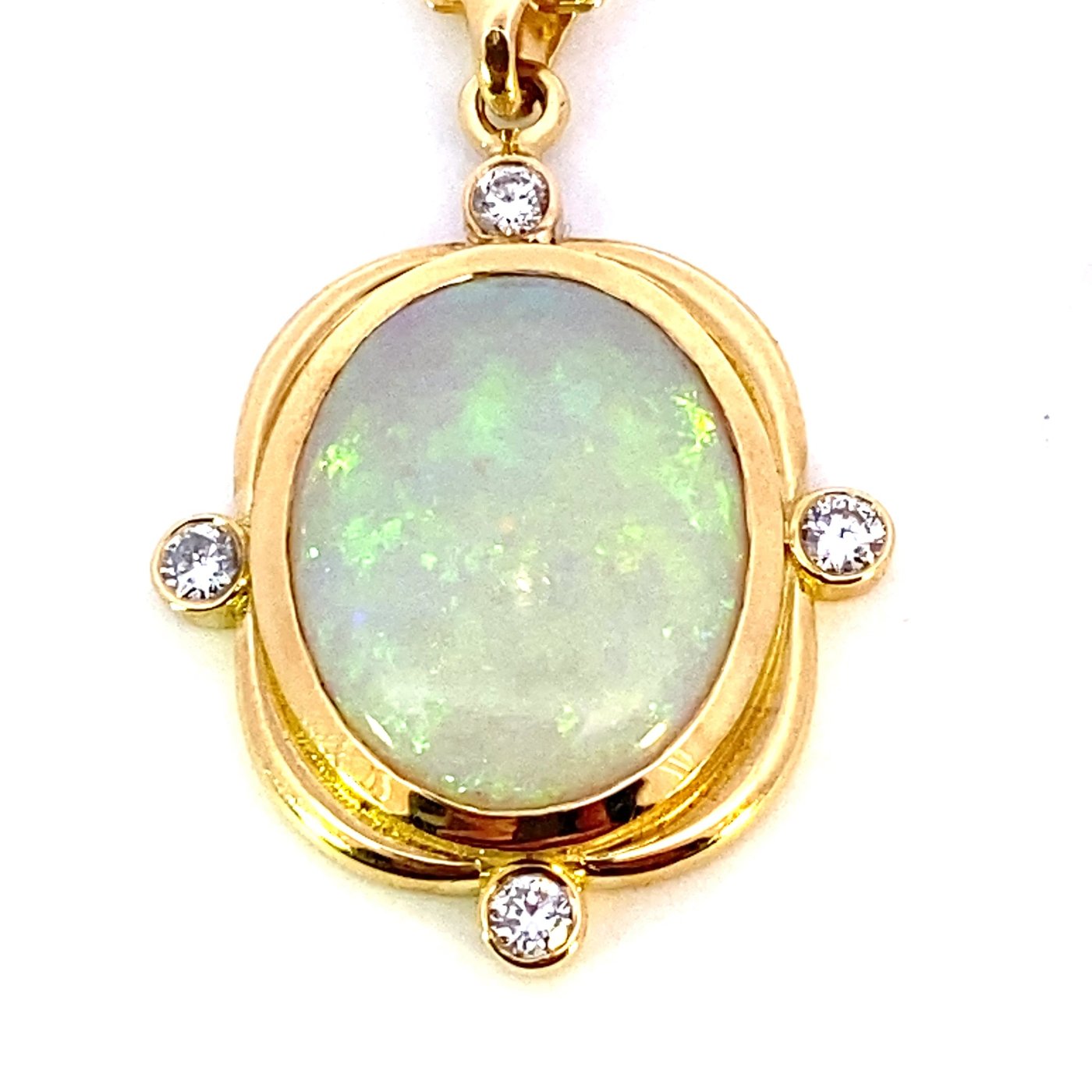 Peora Created White Opal Pendant - 14K Yellow Gold, Princess Cut, 8mm, 1 Carat Solitaire Necklace