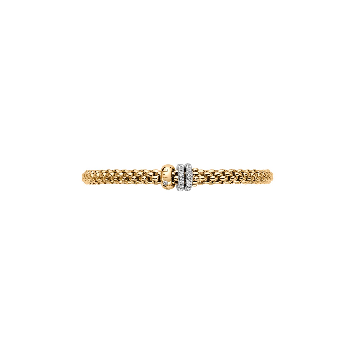 Fope Solo Bracelet in Yellow Gold with  diamond ring rondels