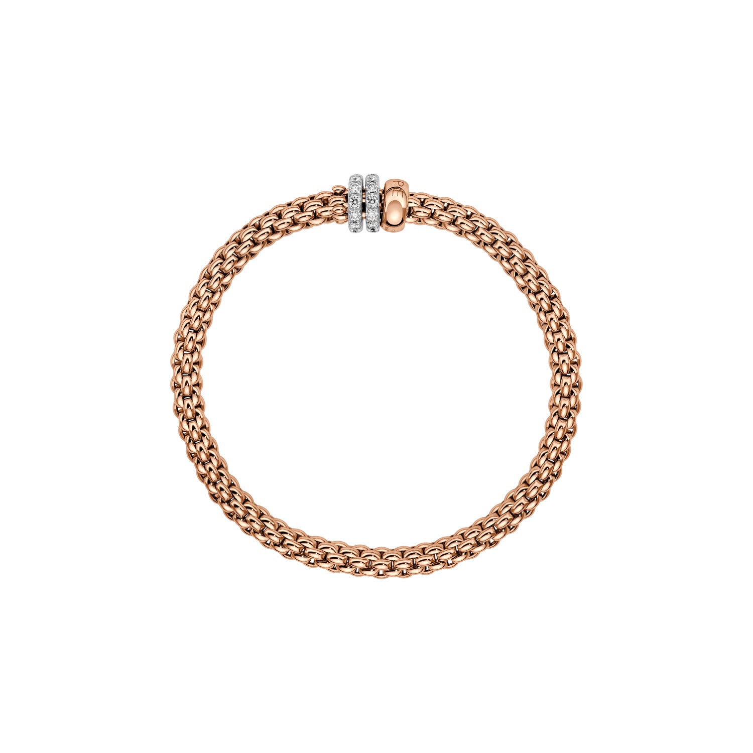 Fope Solo bracelet in rose gold with 2 diamond ring rondels