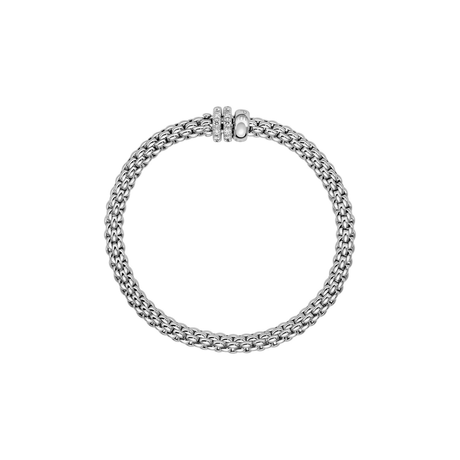 Fope Solo Bracelet in white gold with 2 diamond ring rondels