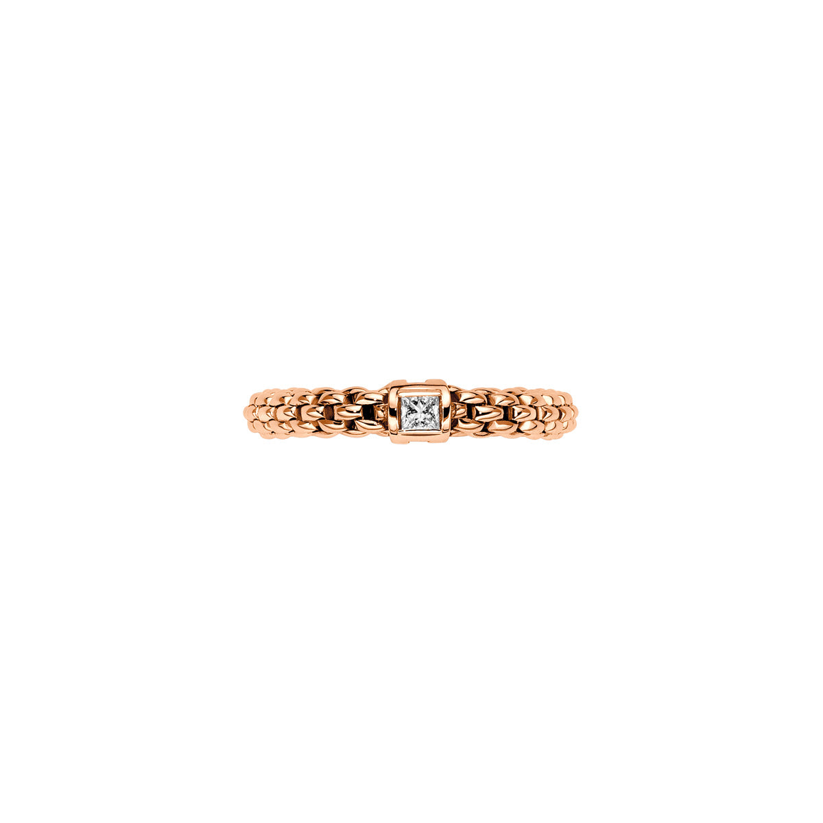 Fope Souls Ring in R/Gold front on view with square diamond