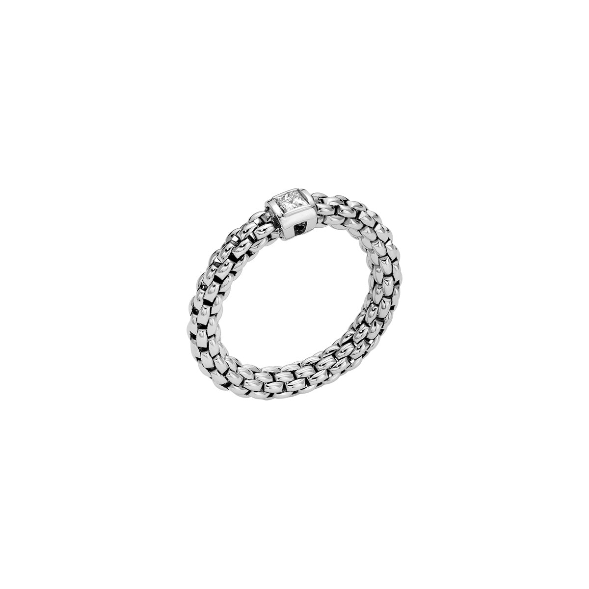 Fope Souls RIng with square diamond in white gold