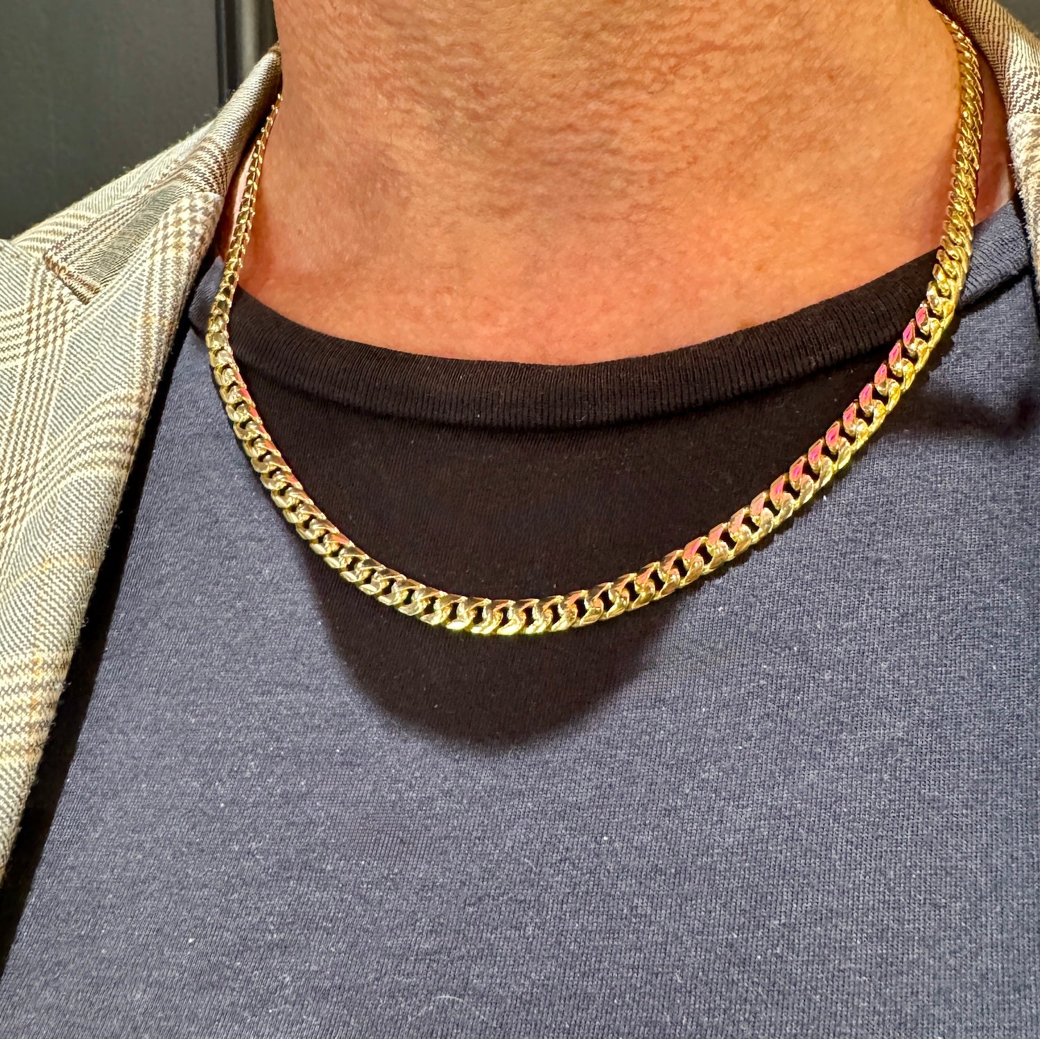18ct Yellow Gold Cuban Link - Handmade Curb Chain - 55cm