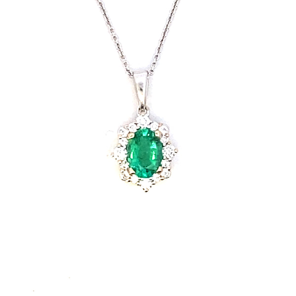 Emerald Diamond Halo Drop Pendant